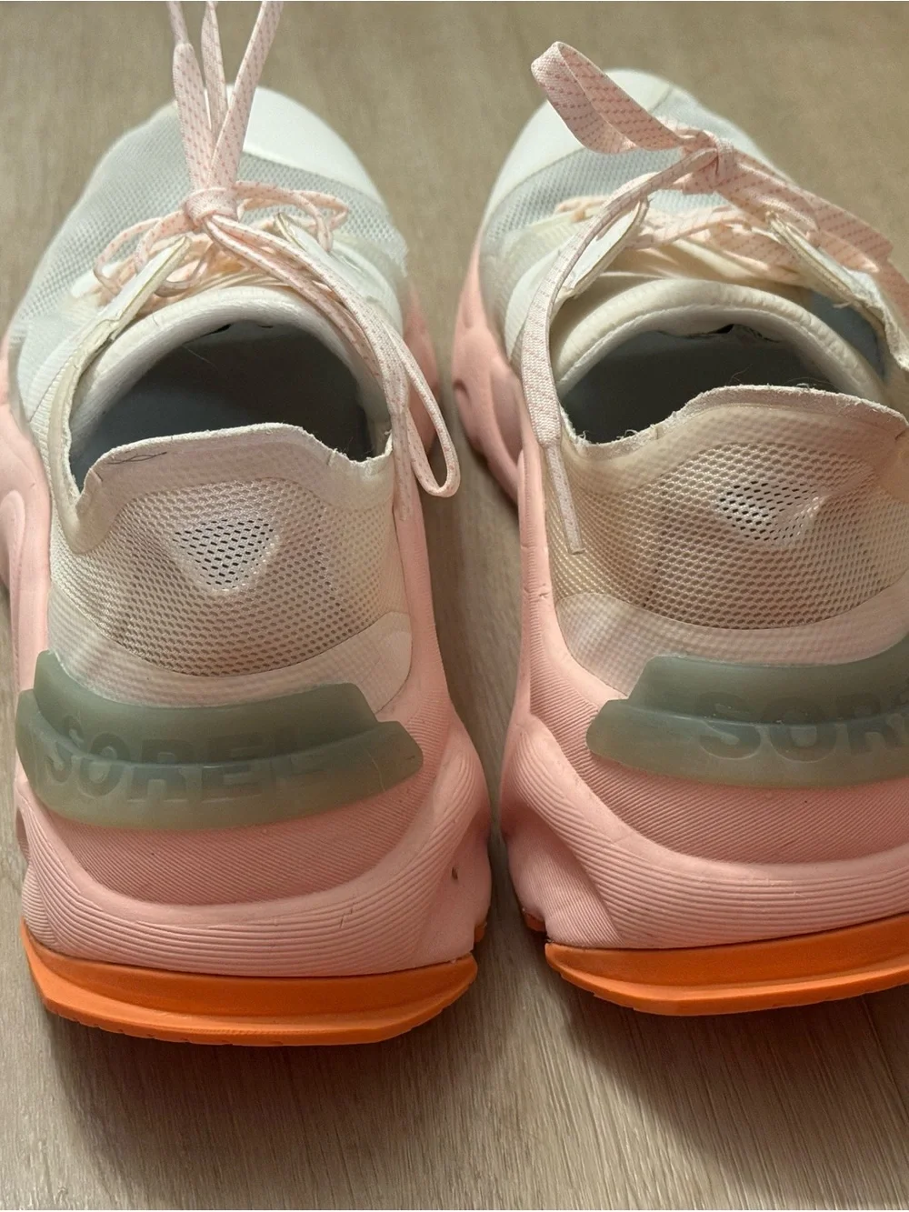 Sorel Women’s Cream/Pink Sneakers with Orange Outsoles
